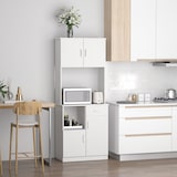 thumbnail of HOMCOM Alacena de Cocina Mueble Auxiliar Buffet para Microondas con 3 Armarios de Puertas Balda Ajustable Cajón y Estante Abierto 71x41x178 cm Blanco