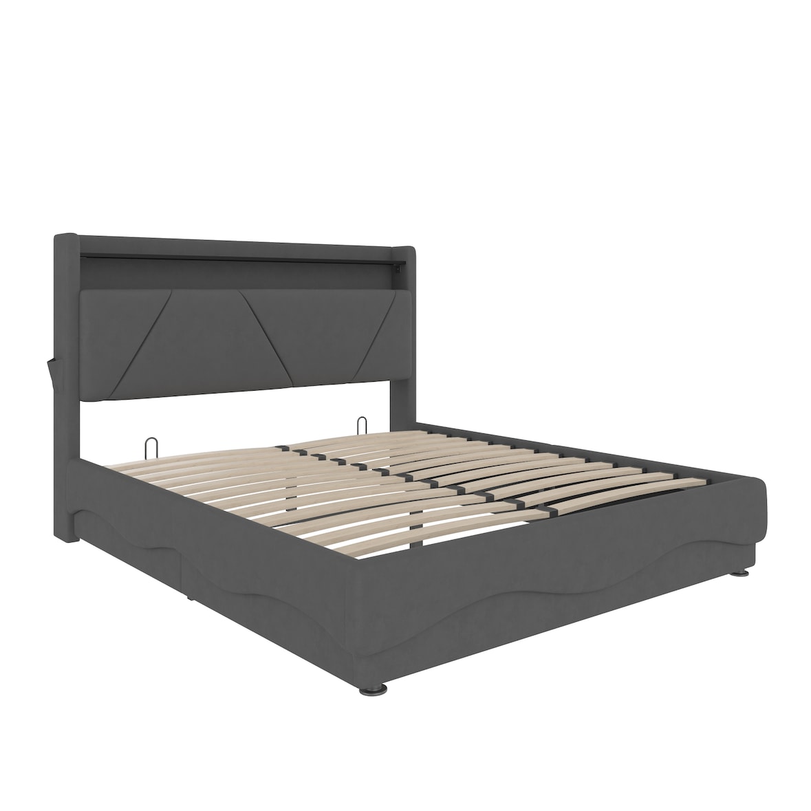 Merax Doppelbett 140 x 200CM Polsterbett – Kopfteil mit LED und Ablageflächen, extra Stauraum unten, mit Lattenrost, USB-Anschlüsse, grau