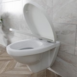thumbnail of Sedile WC Copriwater Tavoletta UNIVERSALE Rapido Montaggio Con Soft Close Chiusura Ammortizzata In Plastica Antibatterica 458x370 Mm Bianco (Forma O)