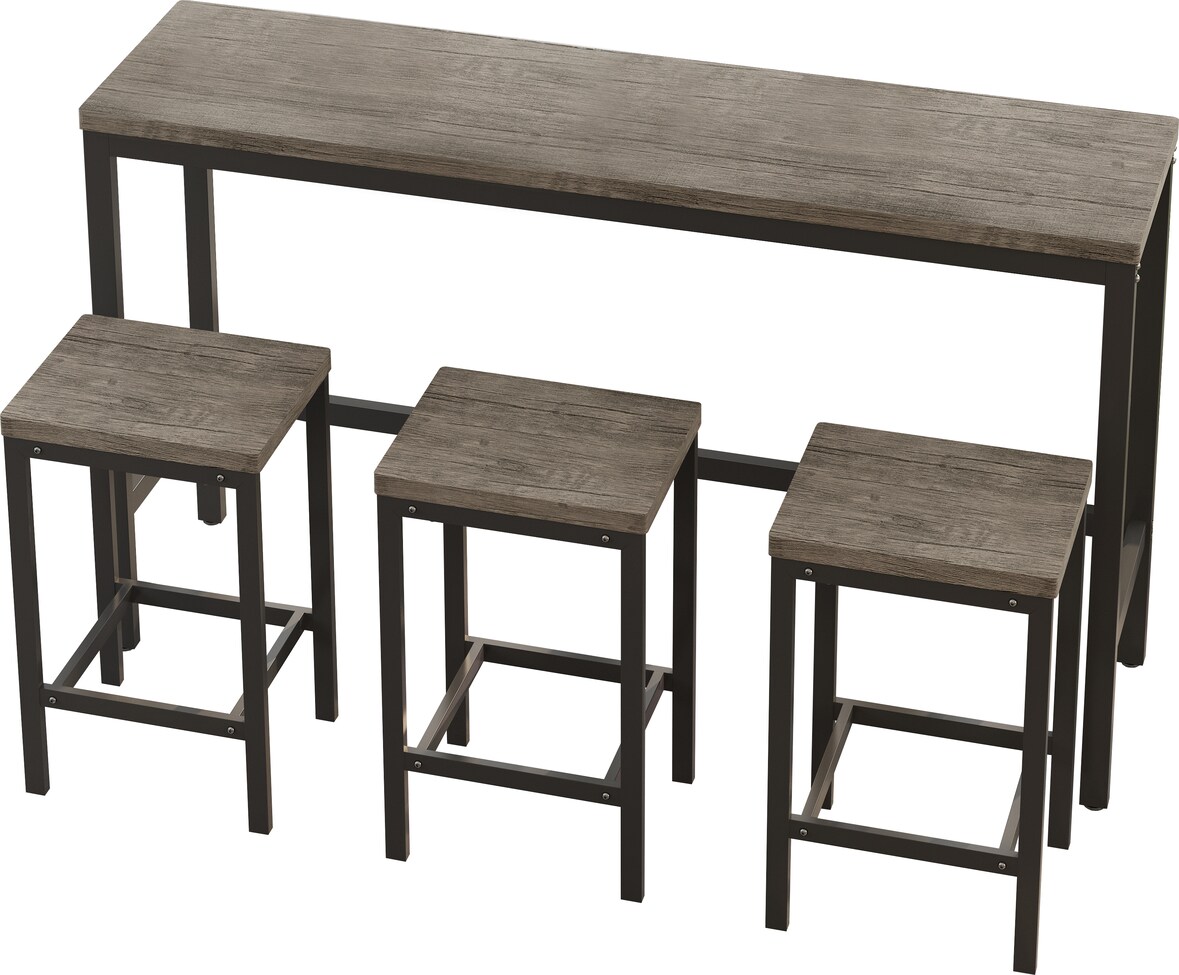 Esstisch Set mit 3 Hockern Bartisch 148x40x90 cm Braun+Grau, MDF Tischplatte und Metallgestell, platzsparend und pflegeleicht