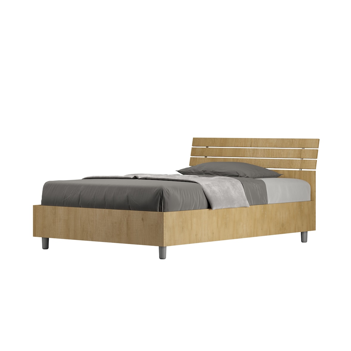 Cama sin somier 120x200 con cabecera inclinada de listones roble natural Ankel