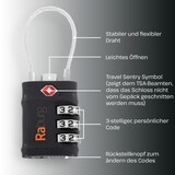 thumbnail of TSA-Zahlenschloss 4er-Set mit 3-stelliger Kombination & flexiblem Drahtbügel, Vorhängeschloss aus Zinklegierung & Stahl, Schwarz