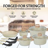 thumbnail of Batterie de cuisine 15 pièces avec revêtement en granit et manche en Bois Noir  beige HGWDBEJ15-BEI usage non-intensif Herzberg