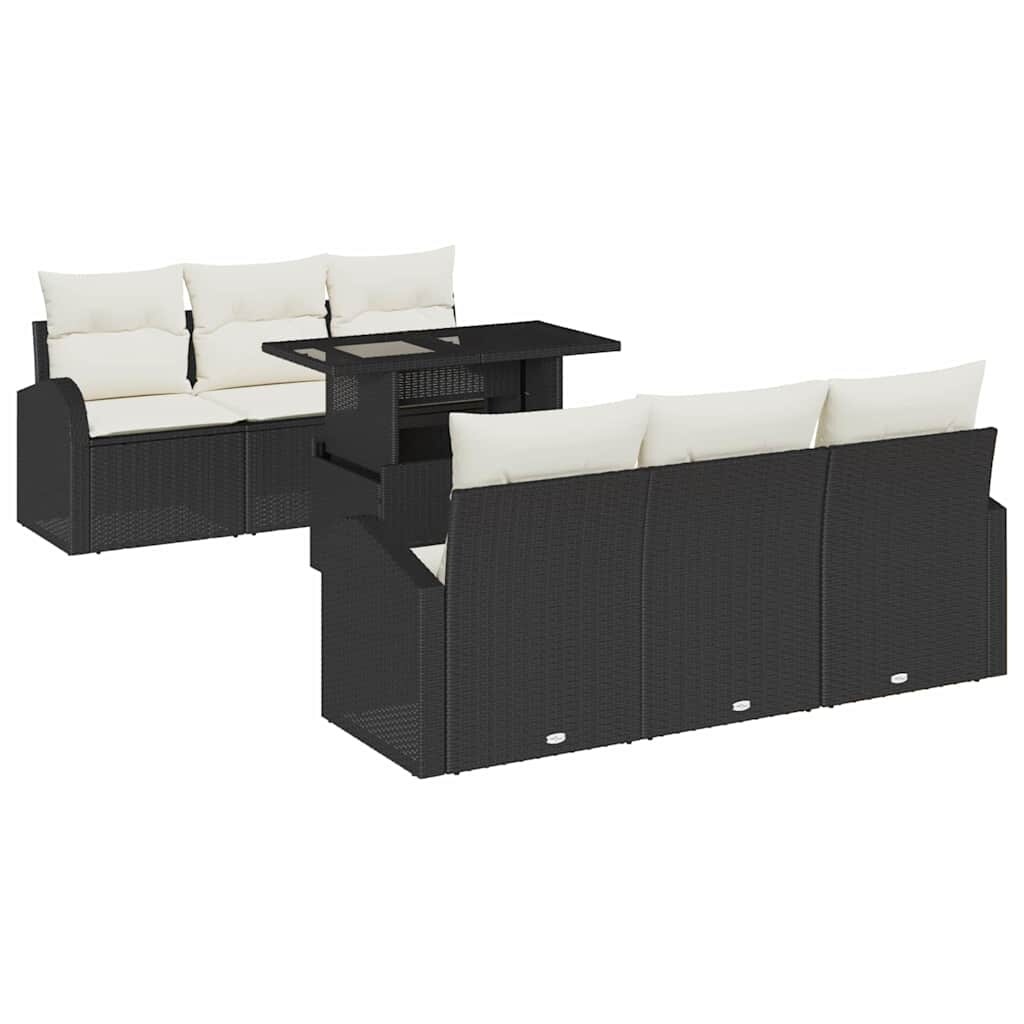 vidaXL Garten-Sofa-Set mit Kissen mit Kissen 7 pcs Schwarz Poly Rattan