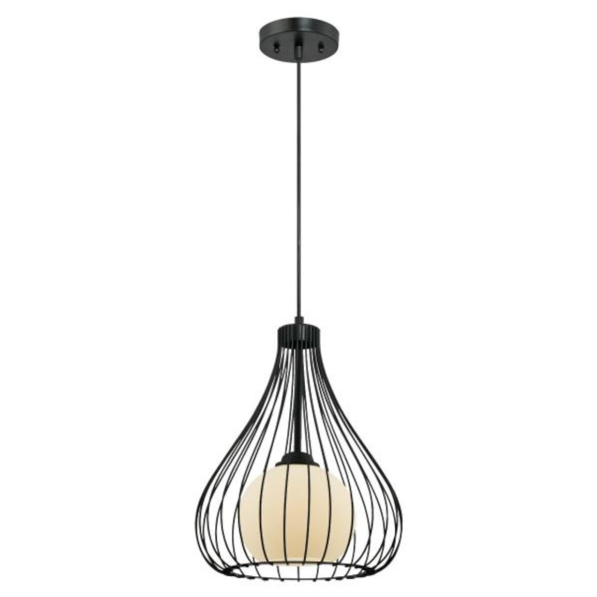 Pendelleuchte Käfig Glaskugel Mattschwarz mit 1 Lampe
