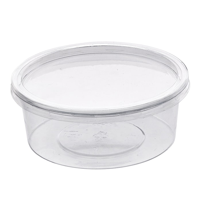 FHC - 500Pcs - Pot Deli rond PET transparent avec couvercle rentrant - H38mm 200ml