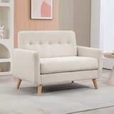 thumbnail of Sofá de 2 plazas tapizado en terciopelo sofá de salón moderno con reposabrazos y patas de madera carga 240 kg para dormitorio 114x71x82 cm beige
