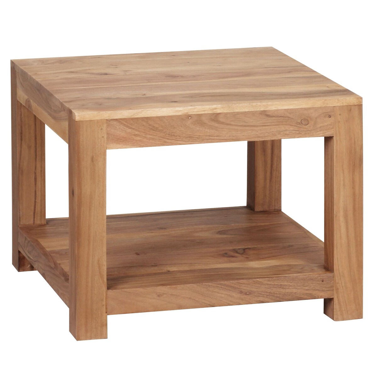 Couchtisch `Nako` Massivholz: Landhausstil, Ablagefach, robust, pflegeleicht. Beige, 60x60x45 cm | Kadima Design