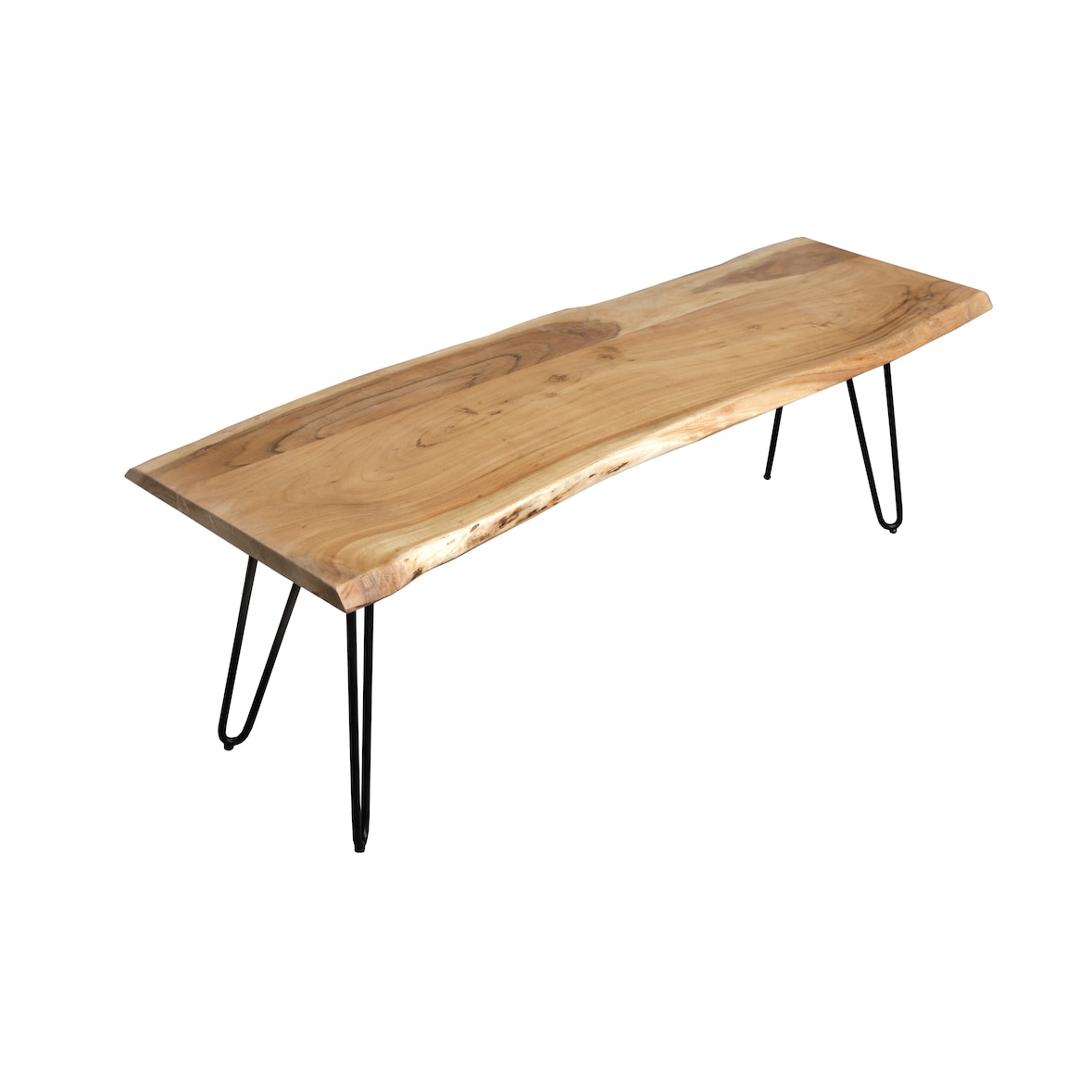 Sitzbank Baumkante 140 cm natur massiv Akazie Hairpin-Gestell schwarz