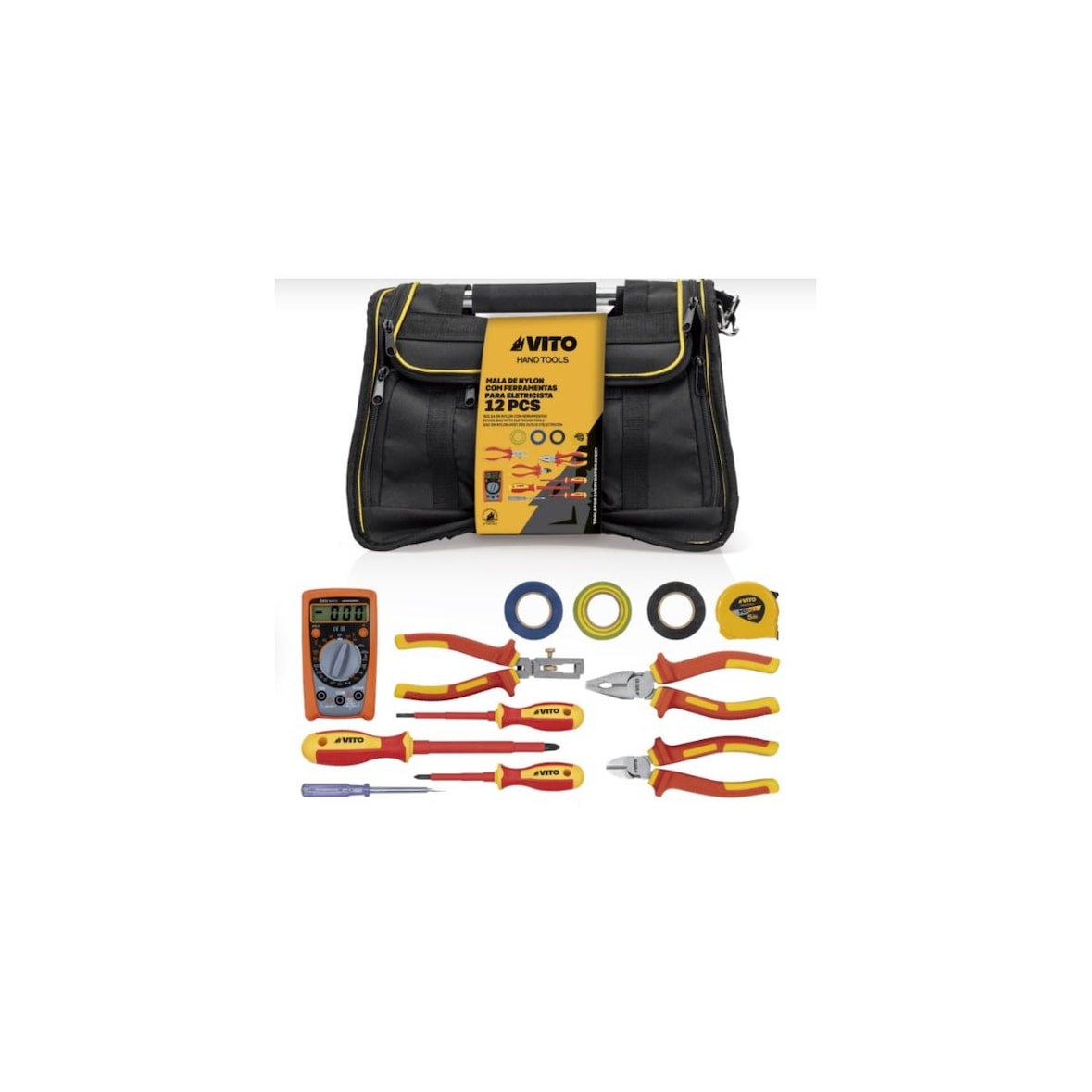 Sacoche électricien 12 Outils Poignée acier renforcée Nylon haute Qualité Sac bandoulière VITO