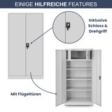 thumbnail of Metallschrank abschließbar KODLI - Geheimfach, 4 Ebenen | Aktenschrank Büroschrank Stahl Mehrzweckschrank Werkstatt Werkzeugschrank, 185x90x45cm Grau