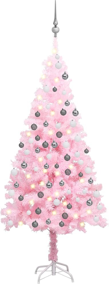 vidaXL Künstlicher Weihnachtsbaum mit Beleuchtung & Kugeln Rosa 120cm