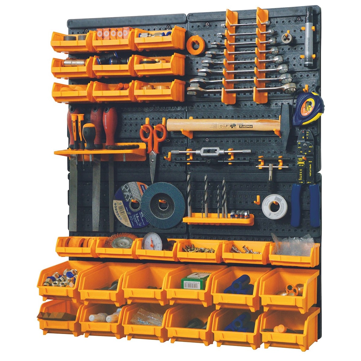 Gereedschapshouderpaneel 66 x 78 x 1,7 cm 4 geperforeerde panelen 15 kleine - 12 grote bakken 38 haken INTEC wandplank