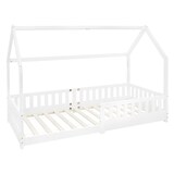 thumbnail of ML-Design Kinderbett 90x200 cm Weiß mit Rausfallschutz, Dach & Lattenrost, Hausbett aus massivem Kiefernholz, Kinderhaus Bodenbett Spielbett