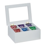 thumbnail of Relaxdays Teebox, 6 Fächer, Bambus, HBT: 9x21,5x16 cm, für Tee & Kaffeepads, Teekasten mit Deckel, staubgeschützt, weiß