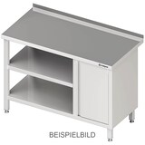 thumbnail of Stalgast Edelstahl Arbeitstisch mit Grund- und Zwischenboden, 1300x700x850 mm, mit Flügeltürschrank links, ohne Aufkantung, verschweißt