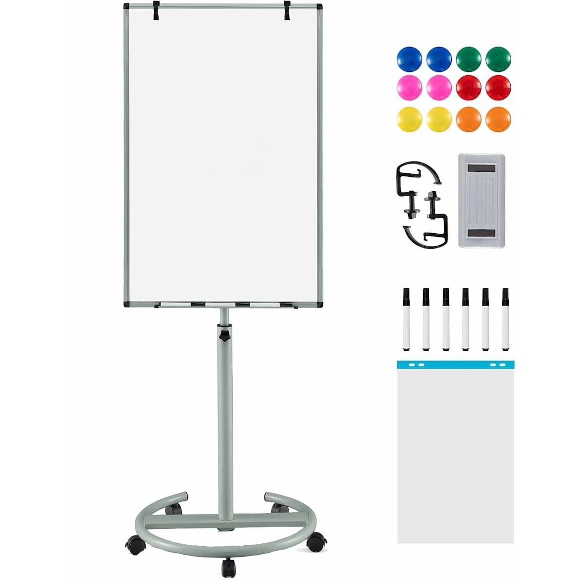 COSTWAY Lavagna a fogli mobili, lavagna bianca mobile su ruote, regolabile in altezza fino a 192 cm