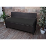 thumbnail of Poly-Rattan 3er Sitzbank HWC-F39, Gartenbank Truhenbank, Staufach Aufbewahrung Sitzkissen ~ braun, Kissen schwarz