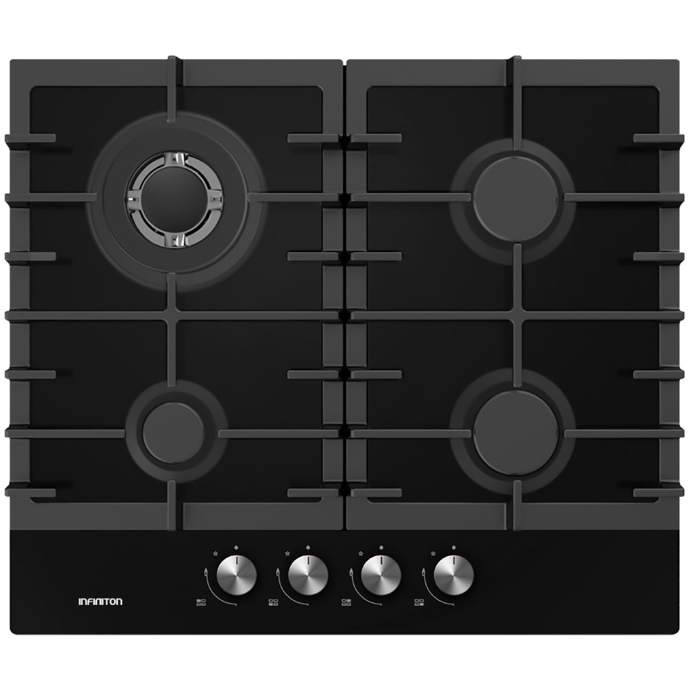 Placa de Gas Infiniton GG-429, Ancho 60 cm, 4 Zonas, Negro