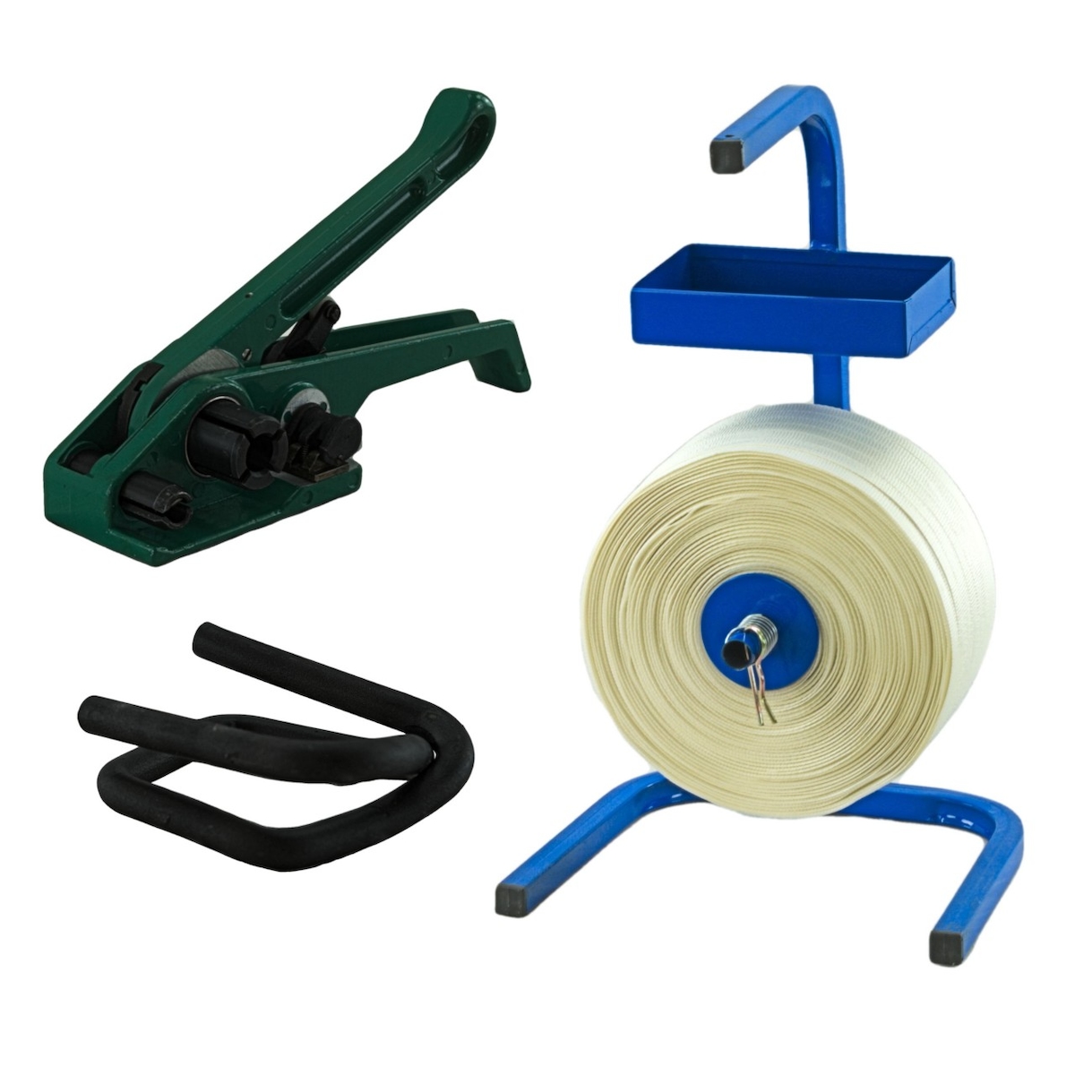 KK Verpackungen 19 mm Textil gewebt Umreifung Set Umreifungsband Abroller Bandspanner Klemmen
