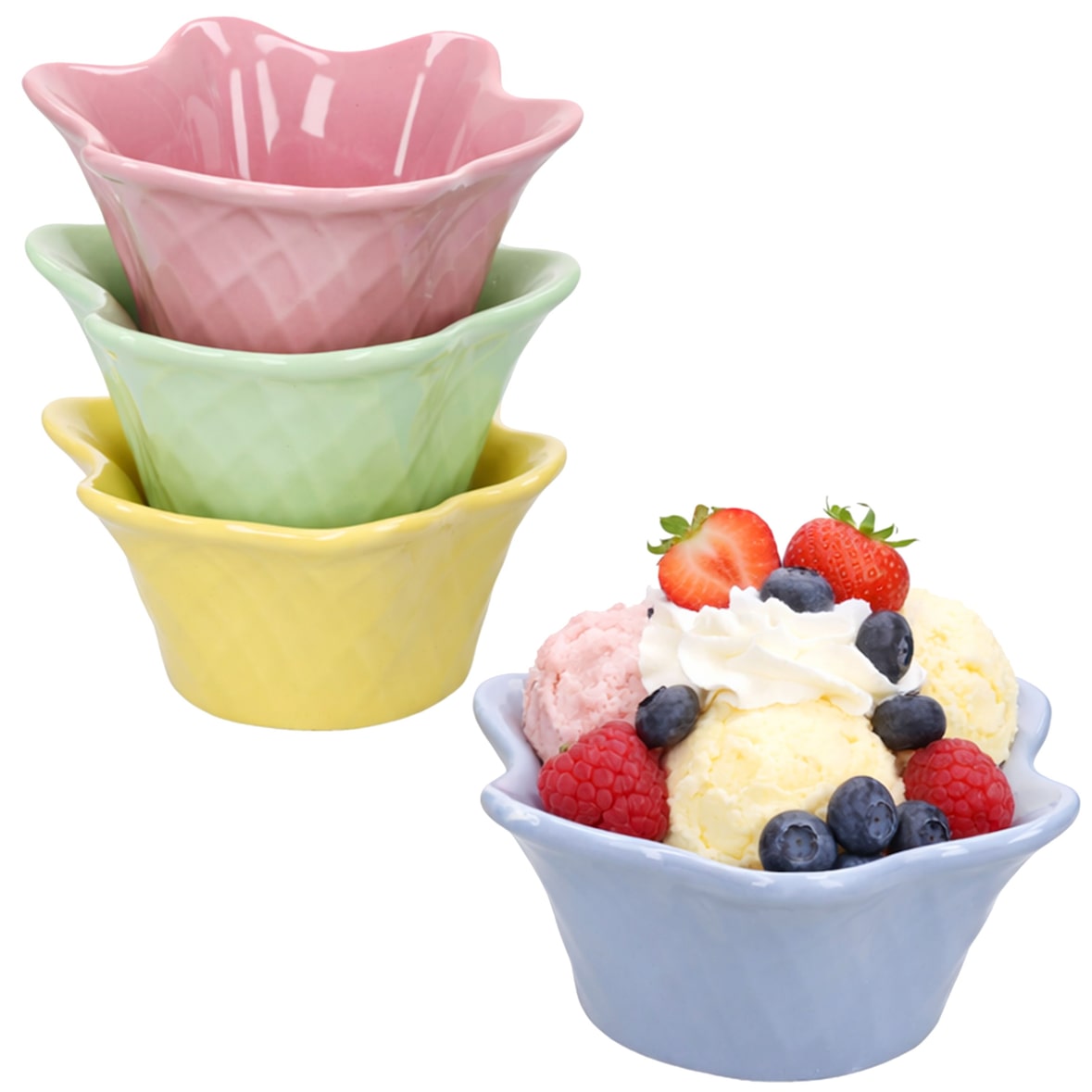 4er Set Emilia Blume Eisbecher 150ml Ø12cm Steingut Dessertschale bunt Obst