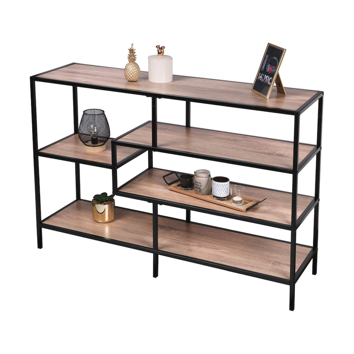 Bibliotheekkast Met 5 Houten Planken - Ruimtebesparende Kast - Bruin