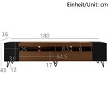 thumbnail of TV-Schrank 180x36x43 cm in Schwarz und Holzoptik mit 2 Türen, offenen Fächern und Kabelmanagement für modernes Wohnzimmer