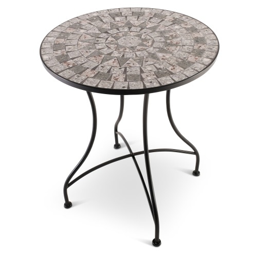 Mosaiktisch 60 cm Ø, mediterraner Garten- & Terrassentisch, 71 cm hoch, Grau-Weiß-Anthrazit, Raburg Mayla