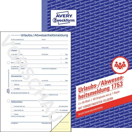 AVERY Zweckform Urlaubsantrag 1753 DIN A5 Perforiert N/A 40 Blatt
