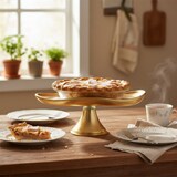 thumbnail of Plat à cake bords dorés sur pied petit modèle 27.5x14.5x10cm