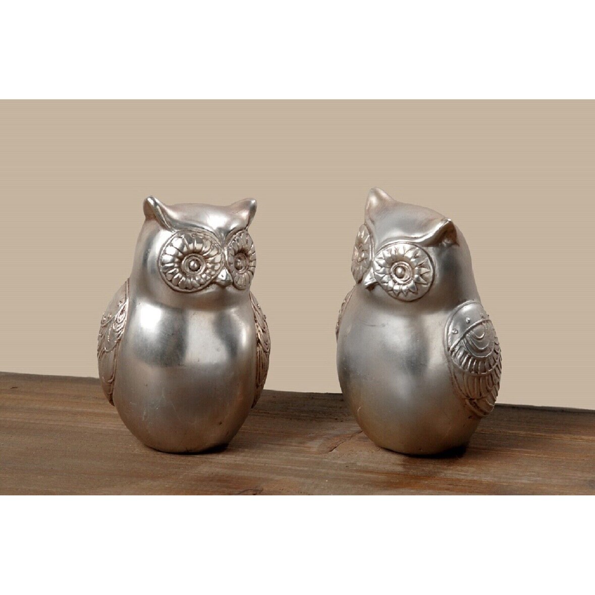 Dekofigur Eule Waldkauz 2 sortiert Polyresin silber H.8 cm Stückpreis