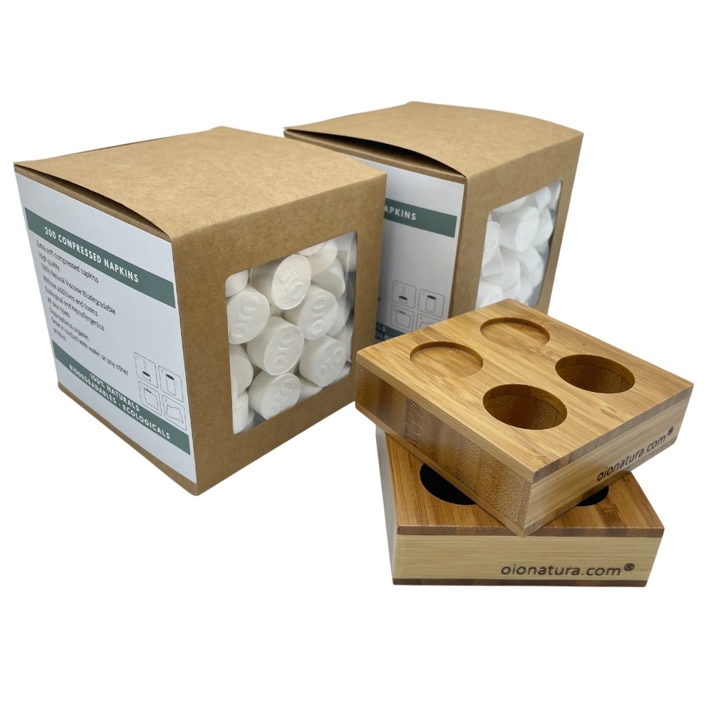 OIO NATURA 400 Toallitas comprimidas biodegradables by OIO + 2 Bases Bambú duo
