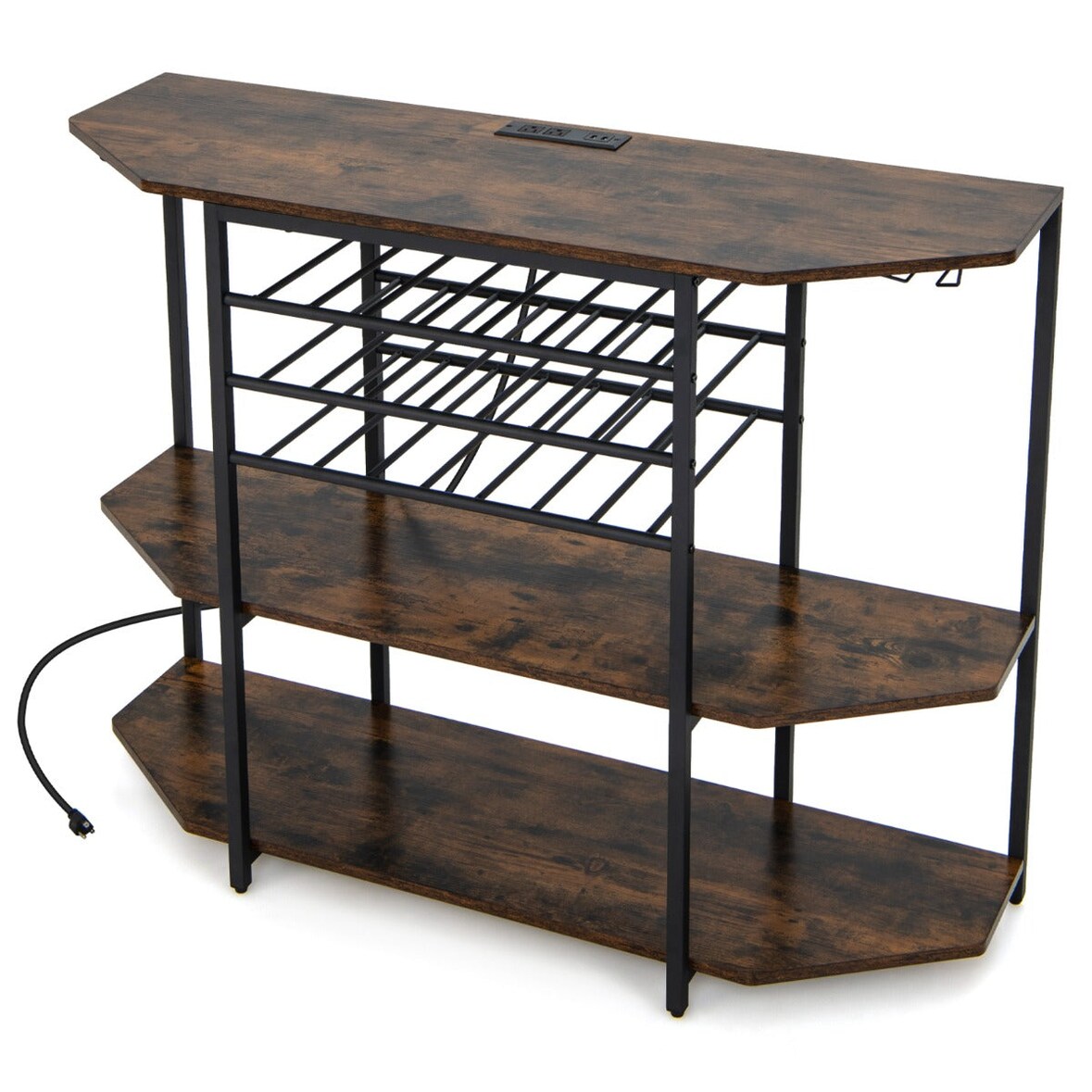Helloshop26 - Wijnrek met 3 lagen 120 x 40 x 92 cm met geïntegreerd laadstation industriële stijl bruin hout 20_0011045