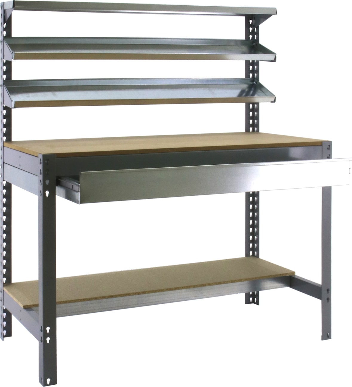 SimonRack Banco de Trabajo Taller, 910x610 mm, 3 Repisas y Cajón, Capacidad Carga 400 kg, Gris - BT-1