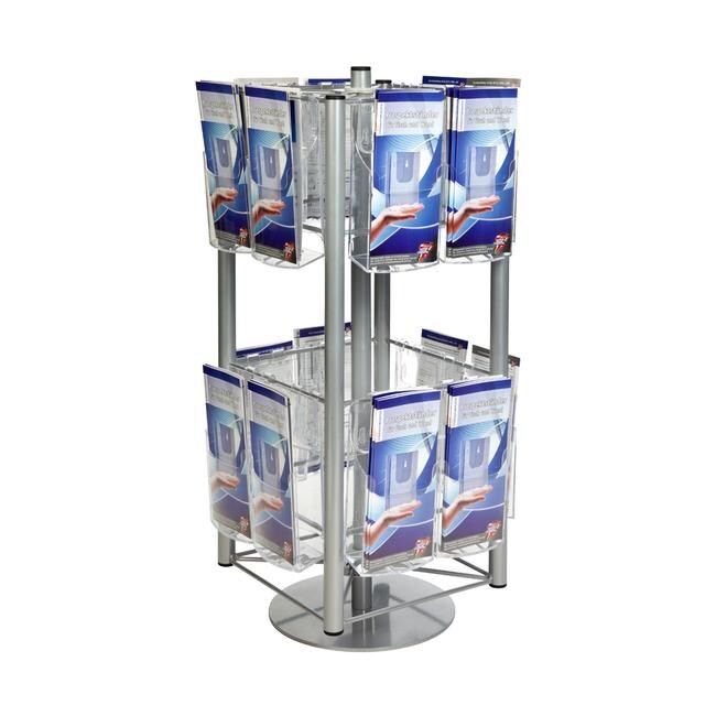 Tourniquet de comptoir "Dreha" – 1/3 A4 - Portrait -acier/plastique – gris/transparent – 74 cm – VKF Renzel