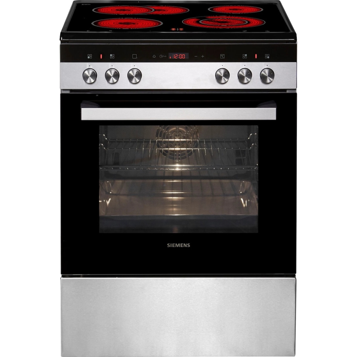 Siemens  Elektro-Standherd HK9R30250 60 cm Edelstahl Glaskeramikkochfeld Backofen 66 L versenkbare Knebel