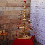 thumbnail of Deko-Weihnachtsbaum HWC-H77, 3D-Christbaum Weihnachtsdekoration, Shabby-Look Tannenholz verstellbar 130x82x82cm