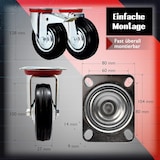 thumbnail of PRIOstahl Transportrollen 100mm Rollensatz 2 Lenkrollen + 2 Lenkrollen mit Bremse schwarz Schwerlast