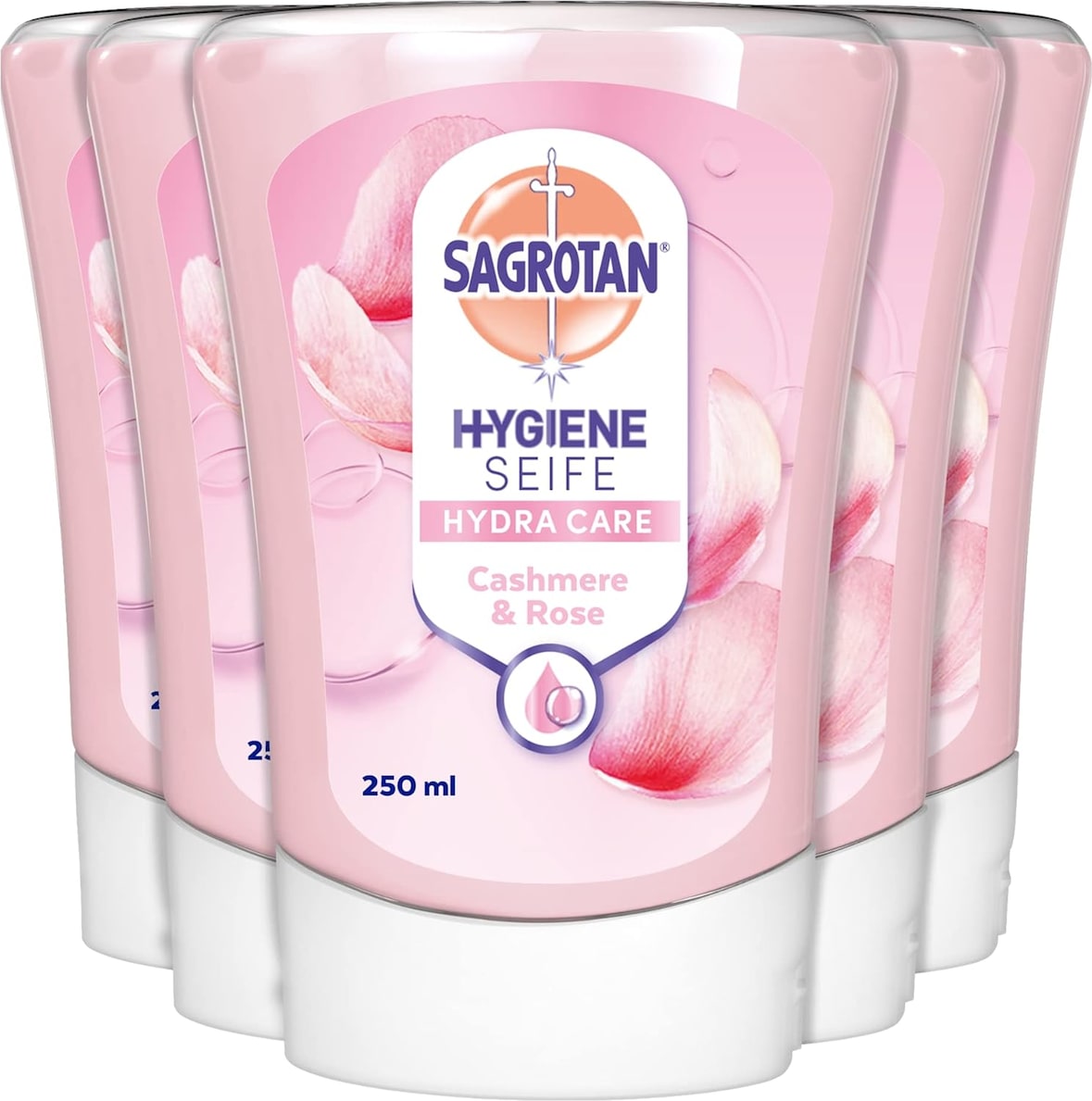 Sagrotan No-Touch Nachfüller Cashmere und Rose Flüssigseife – Für den automatischen Seifenspender – 5 x 250 ml Handseife