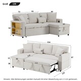 thumbnail of 3-Sitzer Schlafsofa Samtstoff 214x131x87 cm mit Ottomane, Bettfunktion, Stauraum, USB-Anschluss, Rollen, MDF-Rahmen, Beige, modern, komfortabel