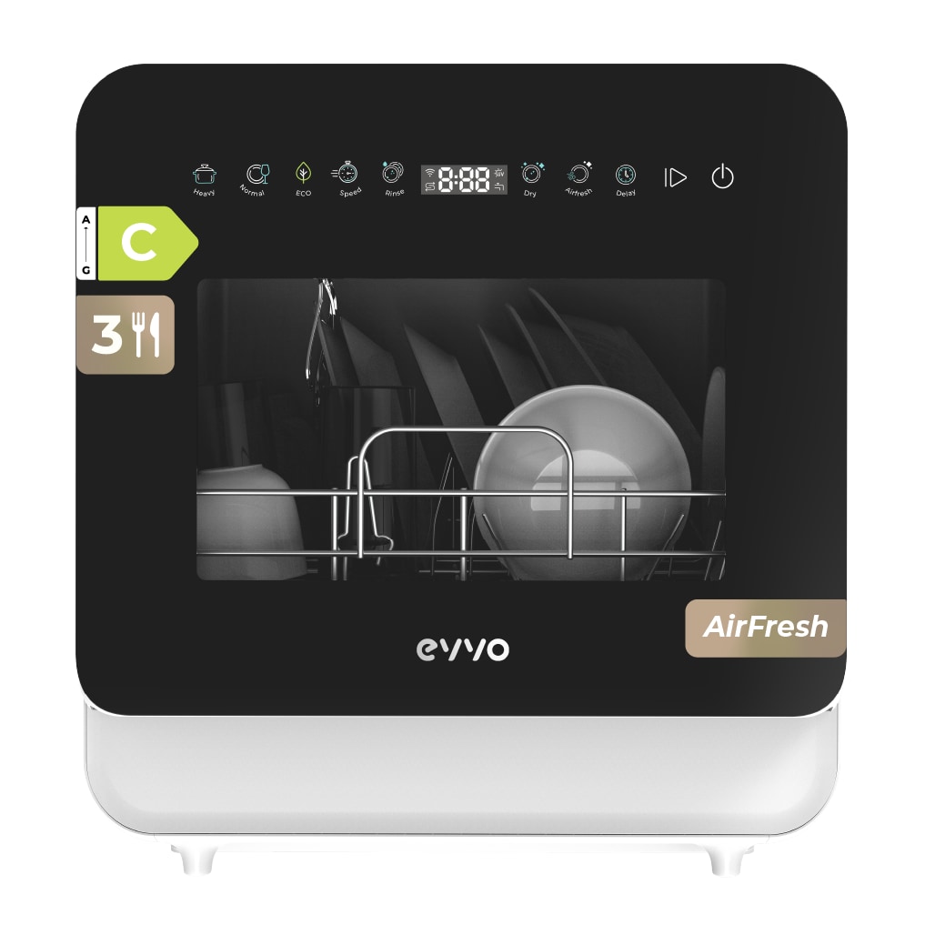 Mini Lavavajillas EVVO Mini D Trip 3 Encimera, 3 Servicios, 6 Programas, Panel Táctil, Depósito