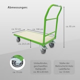 thumbnail of Plattformwagen 500 kg Traglast ca. 96 x 49 cm Ladefläche mit 2 Lenkrollen inkl. Bremse