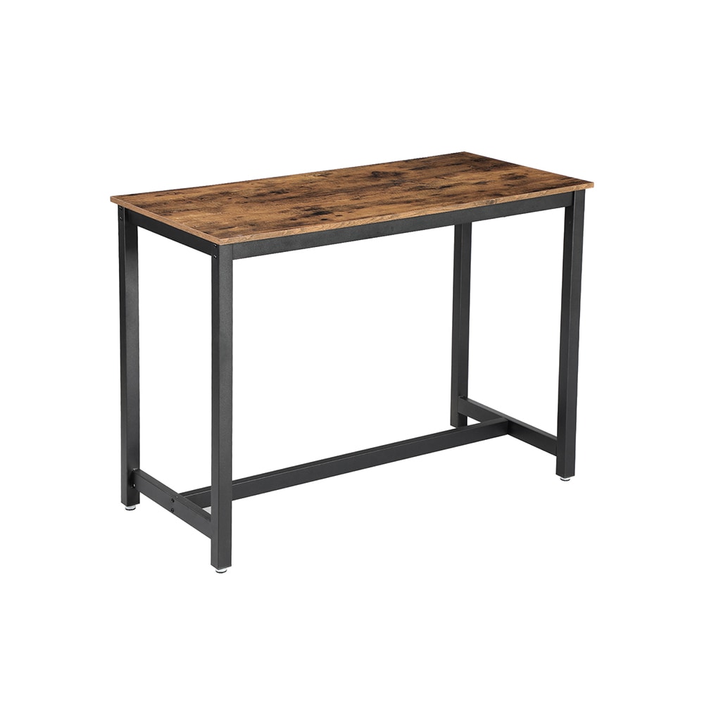 Mesa de bar com tampo em madeira maciça e estrutura em ferro preto - 140x70x106cm