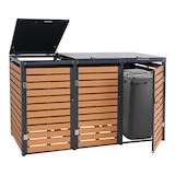 thumbnail of 3er Mülltonnenverkleidung HWC-K14, Mülltonnenbox Mülltonnenabdeckung, 119x205x84cm WPC Metall 109kg ~ Teak-Optik