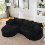 thumbnail of Ecksofa 3-Sitzer mit linker Chaiselongue Schwarz 76×264×168 cm Kordstoff mit Getränkehaltern Kissen Kompressionssofa