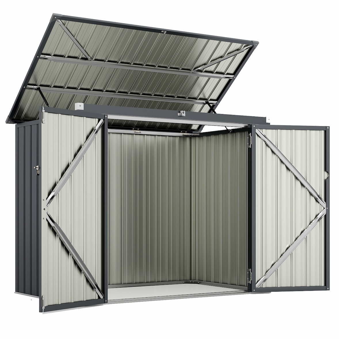 COSTWAY Contenedor para 2 cubos de basura con ruedas, metal galvanizado, cubo de basura con 2 puertas y tapa abatible