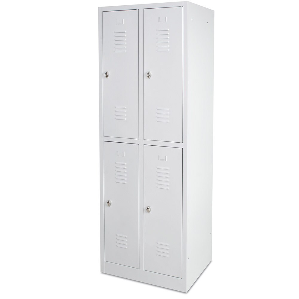 Stahl-Fächerschrank 4 Fächer, mit Sockel und Drehriegelverschluss, BxTxH 600x500x1800 mm, lichtgrau RAL 7035