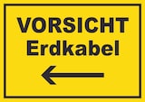 thumbnail of Vorsicht Erdkabel mit Richtungspfeil links Schild A2 (420x594mm)