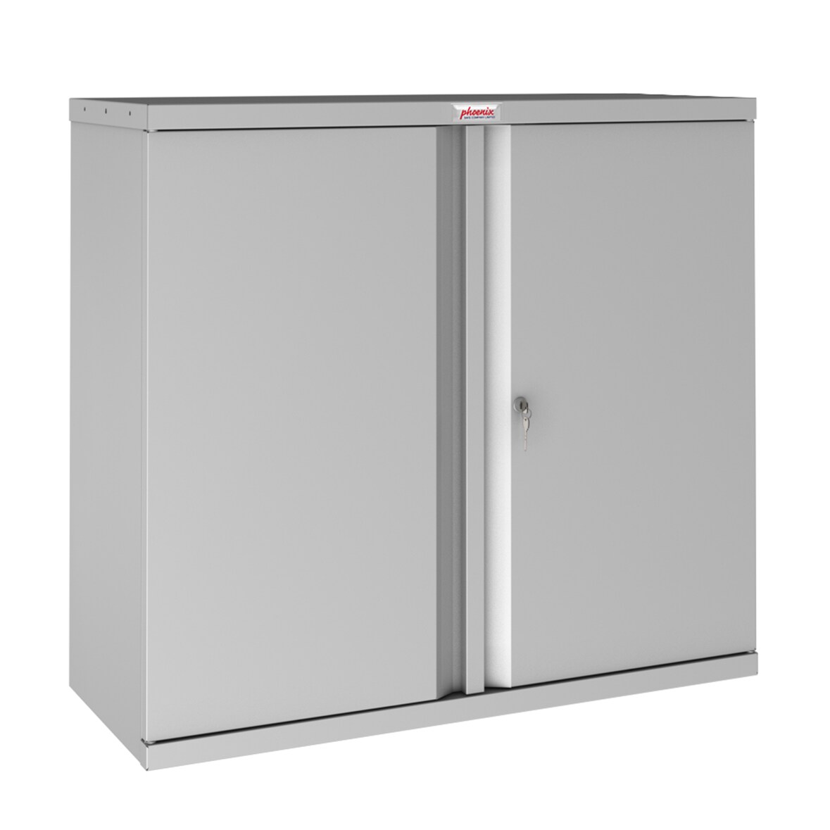 Der Phoenix Aktenschrank SCL0891GGK  aus Stahl mit 2 Türen und 1 Regal in Grau mit Schlüsselschloss
