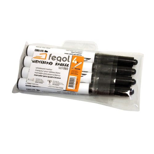 Blister C/4 Marcadores p/ Quadro Branco Fegol WB90 Preto